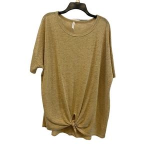 MTS Crew Neck Shirt with Tie Front, Yellow Striped, Women’s 1X